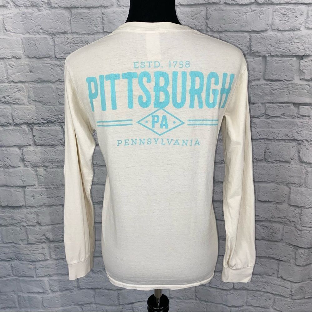 Gildan Pittsburgh Pa Longsleeve Crewneck off white 
t-shirt women size small - Picture 11 of 11